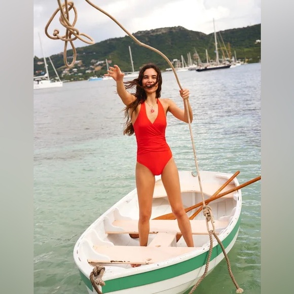 New Boden Fiesta Levanzo Ruched Halter Swimsuit. Sz 10R. A1